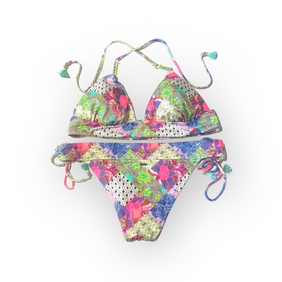 new Victoria Secret ☀︎︎ Embroidered Babe 2Pc Bikini Set ☀︎︎ Patchwork Bali ☀︎︎ L - Picture 7 of 16